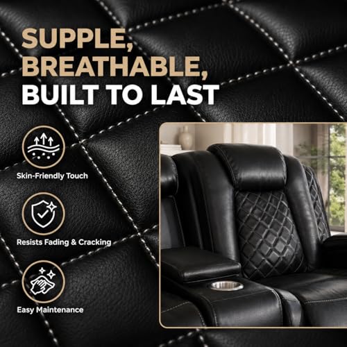 Power Reclining Sectional Sofa for Living Room, 3 Pieces Leather Recliner Sofa Set with USB Ports, LED Light, Wireless Charger & Storage Console, Living Room Furniture Sets with Home Theater Seating