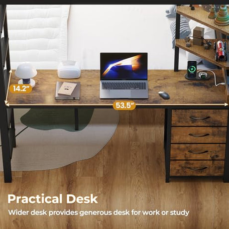 ADORNEVE Bunk Bed with Desk, Full Over Full Bunk Beds with Charging Station & Led Lights, 4 Storage Drawers & 2 Open Storage Shelves, Metal Loft Bed with Safety Guardrail & Ladder for Kids/Teen, Black ADORNEVE
