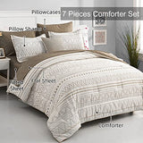 WONGS BEDDING 7 Pieces Brown Comforter Set King Size,Boho Bed in a Bag Geometric Stripe Comforter Reversible Soft Microfiber Bedding Set with Pillowcases & Shams,Flat Sheet,Fitted Sheet WONGS BEDDING