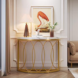 LITTLE TREE Half Moon Gold Console Table, 43 Inch Modern Faux Marble Entryway Table, Narrow Semi Circle Sofa Accent Table with Geometric Metal Frame for Living Room, Hallway LITTLE TREE