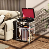 Acrylic Record Player Table with Storage Shelf, Clear Side Table Nightstand (Clear, Medium) Acrylicolor
