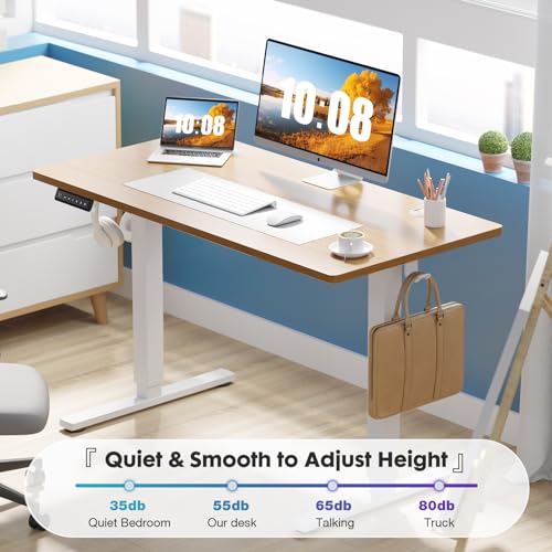 Sweetcrispy Electric Standing Desk Adjustable Height, 40x24 Inch Sit Stand Up Home Office Desks Computer Workstation PC Work Table with 3 Memory Preset Splice Wood Board Metal Frame, Oak Sweetcrispy