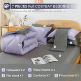 Cosybay Bed in a Bag Queen Reversible Comforter Sets 7pcs All Season Down Alternative Bedding Sets Lavender and Grey with Comforter, Pillow Shams, Flat Sheet, Fitted Sheet and Pillowcase Cosybay