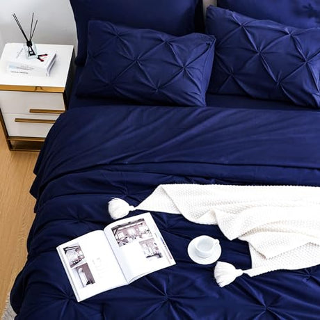 Ubauba 7pc Bed Comforter Set Queen Size, 7 Piece Dark Blue Bedding Sets with Comforters and Sheets, Royal Blue Soft and Fluffy Bed in a Bag Set (Navy,Queen) Ubauba