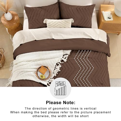 Andency Brown Twin/Twin XL Comforter Set, Twin Bed Comforter for College Dorm Girls Boys Kids Boho Soft Warm Cute Comforter, 2 Pieces Aesthetic Chevron Bohemian Bedding Set