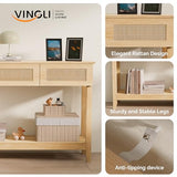 VINGLI 51" Console Table with Drawers, Rattan Entryway Table with Storage Shelf, Narrow Sofa Table, Boho Hallway Table for Living Room, Entrance, Foyer, Behind Couch, Natural Rattan VINGLI