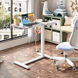 EKNKOZY Standing Desk, Medical Overbed Table with Rolling Tray and Power Outlet, Dual Pneumatic Angle and Height Adjustable Desk, Portable Side Table with Drawer, Home & Hospital Use, White EKNKOZY