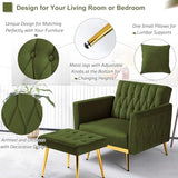 ACMEASE 2 Pieces Velvet Sofa Set with Adjustable Armrest and Backrest, 70” Convertible Futon Sofa Bed & Mordern Accent Chair with Ottoman for Living Room, Bedroom, Olive Green ACMEASE