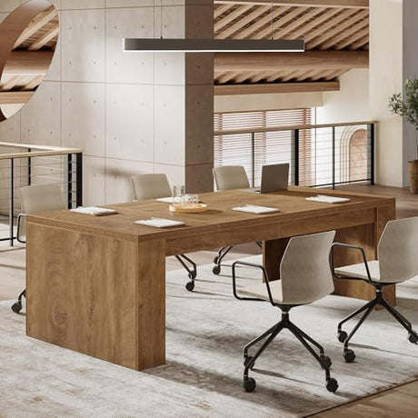 Tribesigns 12 ft Conference Table for 10-14 People, 142-Inch Rectangular Executive Meeting Table for Office, Farmhouse Sturdy Business Desk for Office Conference Room, (2, Brown) Tribesigns