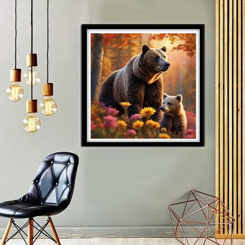 MOMDEDP Bear Diamond Art Kits for Adults,DIY 5D Forest Diamond Painting Kits for Beginners, Round Full Drill Diamond Dots Paintings,Diamonds Pictures Gem Art for Adults Crafts Home Decor 12x12inch MOMDEDP