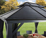 Sojag 10' x 12' Mykonos Double Roof Hardtop Gazebo Outdoor Weather-Resistant Aluminum Frame Sun Shelter Dark Grey Sojag