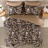 Yiran Brown Comforter Set Queen Size, 7 Piece Floral Comforter Bedding Set, Farmhouse Bed in a Bag, Soft Microfiber Complete Bedding Set with Sheets for All Season