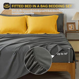 Cosybay Bed in a Bag Full Reversible Comforter Sets 7pcs All Season Down Alternative Bedding Sets Yellow and Grey with Comforter, Pillow Shams, Flat Sheet, Fitted Sheet and Pillowcase Cosybay