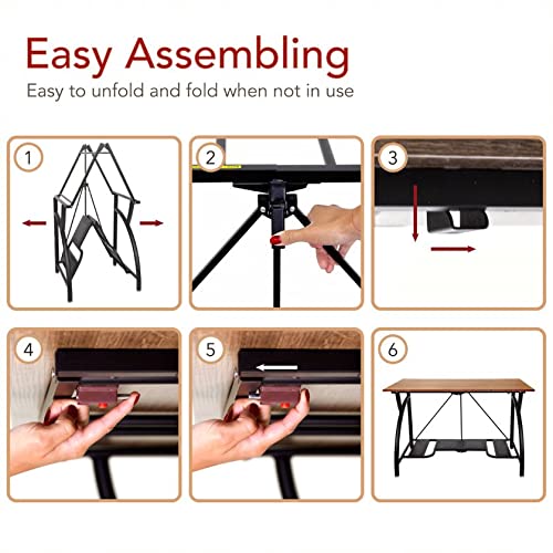 Origami Folding Computer Desk for Office Study Students Bedroom Home Gaming and Craft - Space Saving Foldable Desk Table, Fits Dual Monitors and Laptop, Collapsible, No Assembly Required (Wood, Large) Origami