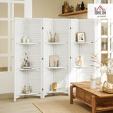 HOMCOM Room Divider, 6 Panel 67" Tall Wood Privacy Screen with 3 Display Shelves, and Folding Storage for Bedroom or Home Office, White HOMCOM