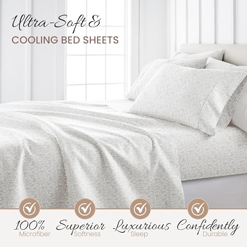 Linen Market 4 Piece King Size Sheets (Gray Vines) - Sleep Better Than Ever with These Ultra-Soft & Cooling King Sheets for Your King Size Bed - Deep Pocket Fits 16" Mattress