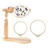 Sherbo Adjustable Embroidery Hoop Stand with 2PCS 6'' 7''Hoops, Rotated Beech Wood Cross Stitch Frame, Hands-Free Needlework Stand, Solid Hand-Polished Natural Wood Holder for Sewing Projects. S SHERBO