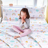 Homilay Full Sheet Set Kids - Rainbow 4 Pieces Soft Microfiber Cartoon Style Bedsheets for Boys Girls Teens, Oeko TEX, Breathable Deep Pocket Sheets(Rainbow) Homilay