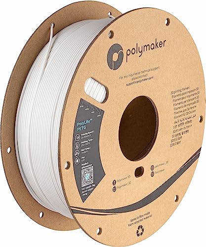 Polymaker PETG Filament 1.75mm, 1kg Strong PETG 3D Printer Filament White - PolyLite PETG White 3D Printing Filament 1.75mm, Dimensional Accuracy +/- 0.03mm, Print with Most 3D Printers - WoodArtSupply