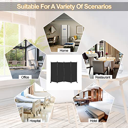 MAYOLIAH 4 Panel Room Divider Screen 6Ft Tall Foldable Privacy Dividers Indoor Wall Partition Room Separator Black MAYOLIAH