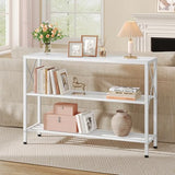 Hoctieon White Industrial Console Table, 3 Tier Entryway Tables, Hallway Desk, Narrow Sofa Tables with Shelves, Entrance Table for Entryway, Living Room, Foyer, Hallway, Office, White Hoctieon