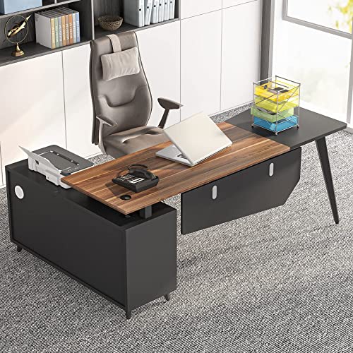 Tribesigns L-Shaped Computer Desk with File Cabinet, 78.74 Inch Large Executive Office Desk with Shelves, Industrial Business Furniture Desk Workstation for Home Office (Rustic Brown) - WoodArtSupply