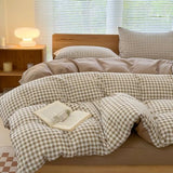 NSNLGSGC Twin Grid Gingham Duvet Cover Set Tan - Washed Soft Comforter Cover Set Brown Lightweight Bedding Set (2PCS, Twin) NSNLGSGC