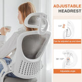 Sweetcrispy Home Office Desk Chair, Ergonomic High-Back Mesh Rolling Work Computer Chairs with Wheels and Adjustable Headrests, Comfortable Lumbar Support, Comfy Flip-up Arms for Bedroom, Study, Grey Sweetcrispy