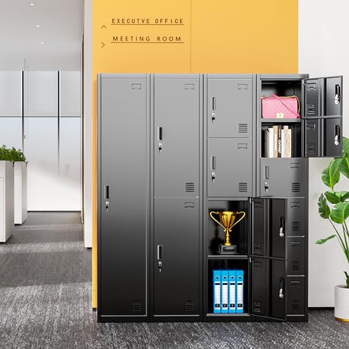 INTERGREAT Metal Locker for Employee with Lock, 72" H Employee Locker Storage Cabinets with Single Door, Steel Storage Lockers for Home Office,Gym,School (Black) INTERGREAT