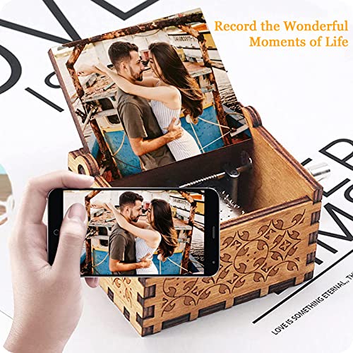 Personalized Music Box Custom Gift with Your Photo Text Wooden Hand Crank Music Box for Father's Day Mother's Day Valentine's Day Wedding Anniversary Boneker