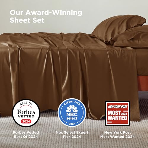 Bedsure King Size Sheets Set, Cooling Sheets for Hot Sleepers, Rayon Derived from Bamboo, Breathable & Soft, Deep Pocket Up to 16 Inches, Hotel Luxury Silky Bedding, Brown Bedsure