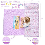 Lasoftan Toddler Nap Mat with Pillow and Blanket, Extra Large Rolled Napping Mats,Toddler Nap mats for Boys Girls, Kids Sleeping Mat for Daycare, Preschool Travel Camping, Rainbow lasoftan