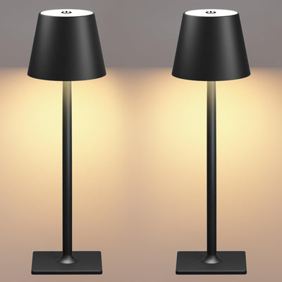 Fizrice Cordless Table Lamp Rechargeable Lamps: 6000mAh Battery Operated Table Lamp Outdoor Waterproof, Touch Control, Portable Wireless Desk Lamp for Dinner/Bedroom/Restaurant(Black 2 Pack)