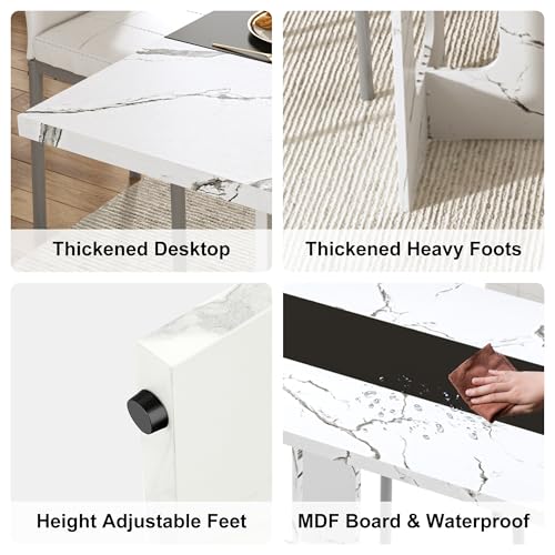 St.Mandyu 7 Pieces Dining Table & Chairs Set for 4-8 People, 71 Inch Kitchen Table with 6 Chairs, Rectangle Dining Table with Wooden Legs for Dining Room, Living Room, White St.Mandyu