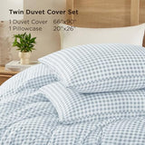 Andency Gingham Duvet Cover Twin Size, Blue Checkered Plaid Bedding Set with Zipper Closure & Corner Ties, 2 Pieces Soft Prewashed Microfiber Comforter Cover for Dorm Kids Andency