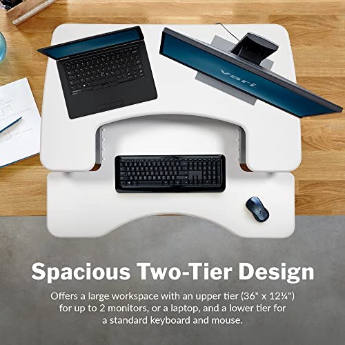 Vari Varidesk Pro Plus 36 Standing Desk Converter – 11 Height Settings + Spring Lift, 2 Tier Design, Keyboard Tray, Fits Desktops 36” Wide x 26.5" Deep – Delivers Fully Assembled (White) Vari