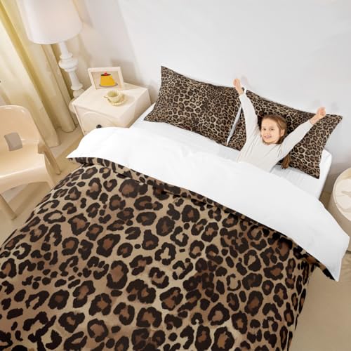 Erosebridal Leopard Print Comforter Cover King Cheetah Bedding Set Geometric Duvet Cover African Safari Animal Quilt Cover for Kid Boy Men Room Decorative Ultra Soft Breathable Erosebridal