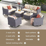 ovios Patio Furniture Set, 7 Piece Outdoor Wicker Sofa with Swivel Rocking Chairs, Loveseat and Comfy Cushions, High Back Rattan Couch Conversation Set, Beige ovios