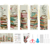 VIGEGU 5 Pack Cross Stitch Kits for Beginners,Coffee Stamped Cross Stitch Kits Bookmarks for Women,11ct Cross Stitch Embroidery Kit for Beginners Crafts for Adults