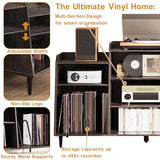 Rresyet 55" Record Player Stand with Charging Station, 4-Tier Vinyl Record Storage Cabinet with Divided Shelves, Adjustable Shelf，Large Capacity Storage for Music Room Living Room Rresyet