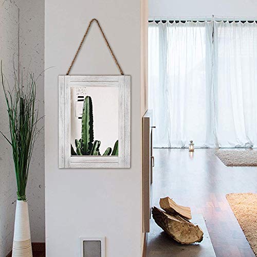 DECORKEY Rectangle Wall Mirror For Bathroom, Distressed White Wood Decor with Hanging Rope for Rustic Home Decor, Vanity, Living Room 12"×16" - WoodArtSupply