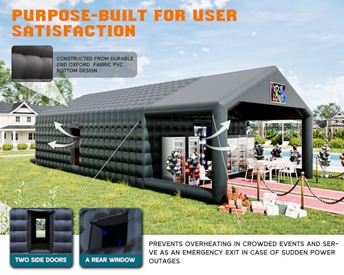 Albott 39x20x14 FT Large Black Inflatable Nightclub Tent for Adults with Pavilion Rest Area, Black Inflatable Night Club Gazebo with 2 Side Doors & Logo Area for Birthday, Wedding, Backyard Events Albott
