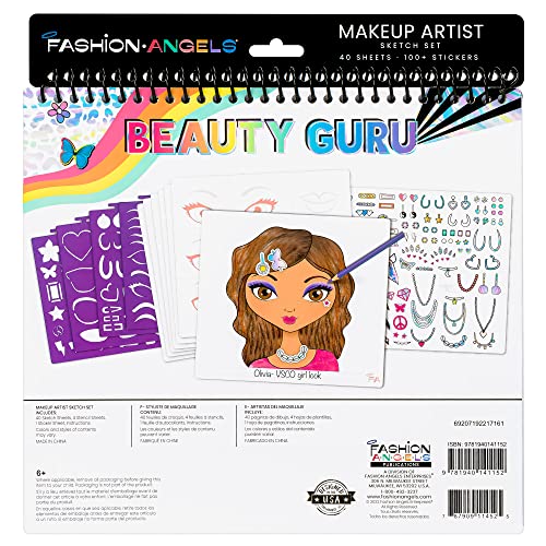 Fashion Angels Make-up & Hair Design Sketch Portfolio (11452) Sketchbook for Beginners, Sketchbook with Stencils and Stickers for Ages 6 and Up Fashion Angels