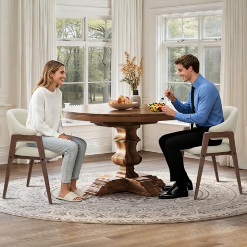 MALOL Wooden Dining Chairs Set of 6, Modern Fabric Upholstered Dining Room Chair, Kitchen Side Chairs, Farmhouse Dinner Chair with Curved Open Back for Kitchen, Beige MALOL