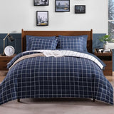AMBERSPACE Plaid Twin XL Comforter Set Dark Blue, Reversible Checkered Bedding Set 5 Pieces for Boys Girls Teen, Lightweight Bed in a Bag for Dorm with Sheets, Pillowcase & Sham AMBERSPACE