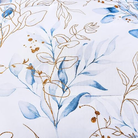 WONGS BEDDING 7 Pieces Blue Floral Bed in a Bag King, Botanical Comforter Set Reversible Blue Gold Leaves Bedding Set King (1 Comforter,2 Pillowcase,2 Pillow Shams,1 Flat Sheet,1 Fitted Sheet) WONGS BEDDING