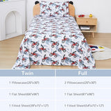 Viviland 3 Pieces Boys Grey Twin Sheet Set - Soft Microfiber Fitted Flat Sheets & Pillowcase - Red Motorcycle Print Bedding Sets - for Kids & Toddlers Viviland