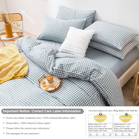 mixinni Blue Gingham Comforter Set King, Plaid Comforter Set 3 Pieces 1 Blue Grid Comfoter with 2 Pillow Cases for All Seasons, Soft Fluffy Modern Grid Pattern Printed Bedding-King Size mixinni