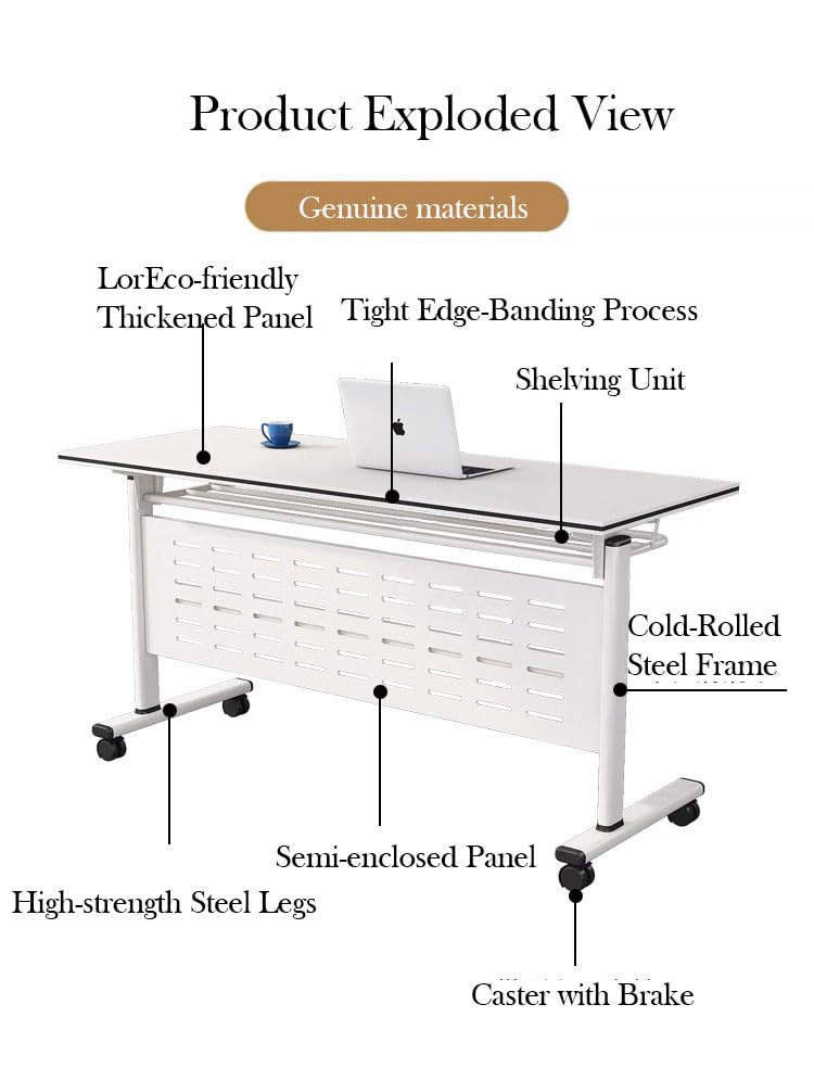 Folding Conference Table, Modern Rectangle Flip Top Mobile Seminar Training Table with Caster Wheels, baffles, Waterproof Desktop for Office Conference Room Classroom (Yellow, 63×16×30in) - WoodArtSupply