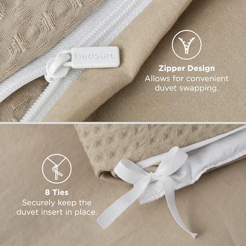 Bedsure Luxury Waffle Duvet Cover King Size - Textured Duvet Cover Set, Soft, Breathable Bedding Set (104"x90") with 2 Pillow Shams for All Season, Khaki, Comforter Not Included Bedsure